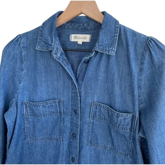 Madewell Denim Puff-Sleeve Shirtdress in Harris Wash Blue Size Small - Picture 7 of 13